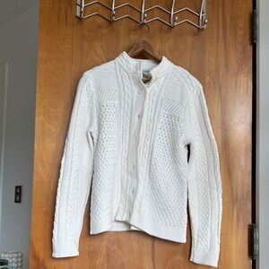 L.L. Bean Cream Cable-Knit Button Cardigan